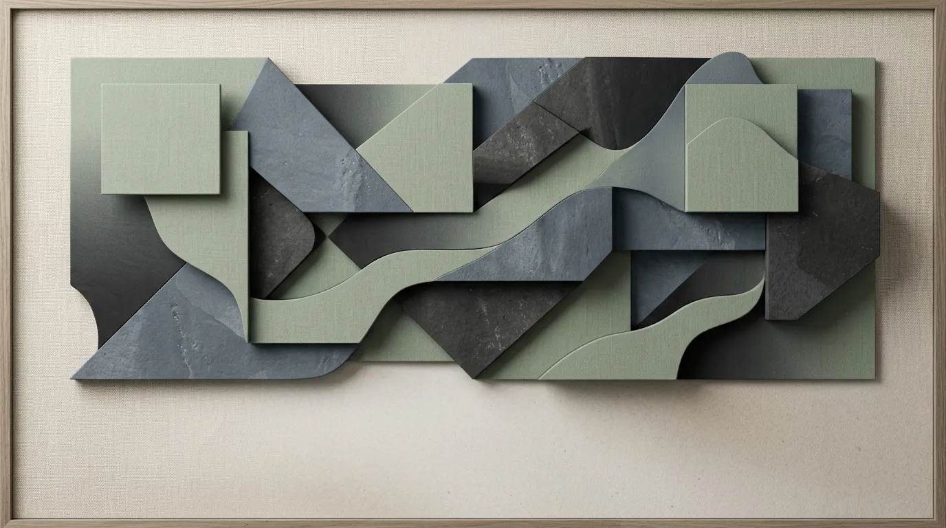 Abstraktní kompozice překrývajících se geometrických tvarů v tlumených barvách znázorňující propojení dat.