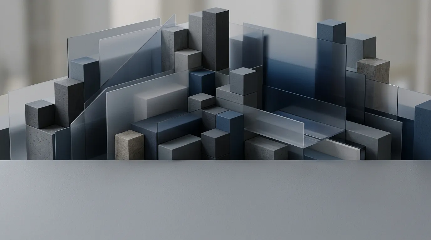 Abstraktní geometrické tvary v tlumených barvách symbolizující strukturu a inteligenci platformy Copilot Tasks.